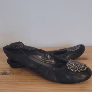 Tahari Valerie Black Flats with Metallic Accent